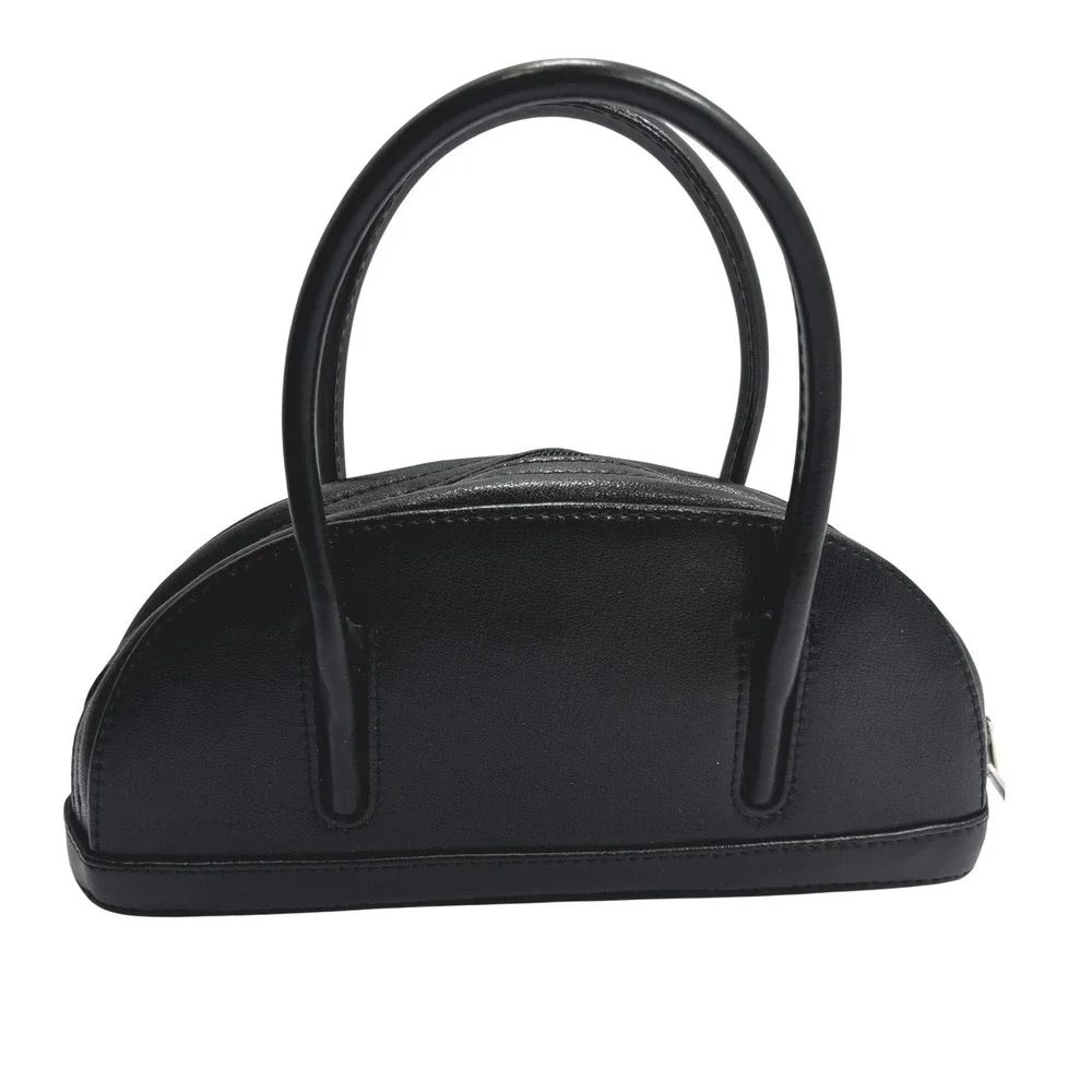 Cleo & Patek‎ Paris Black Leather Half Moon Dome Top Handle Handbag Bag